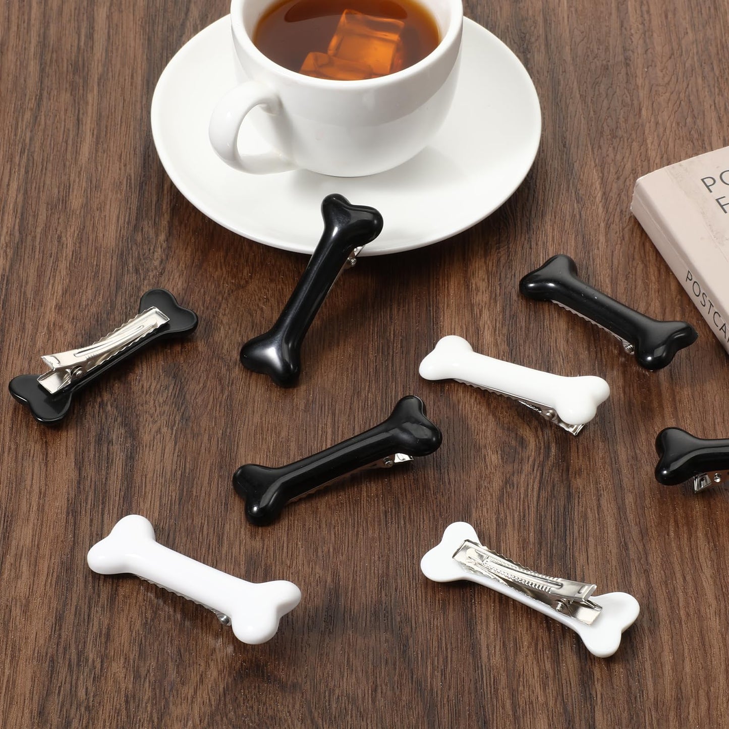 10Pcs Bone Hair Clip, Skull Skeleton HairPins, Black White Bones Hairpins for Women Girls, Side Hair Clip, Cosplay Costume Decor