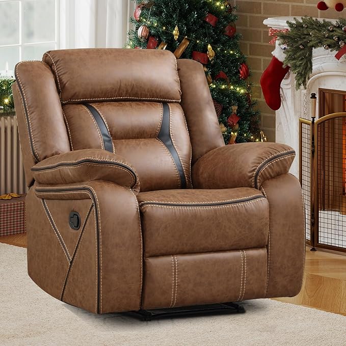 EBELLO Faux Leather Manual Recliner Chair, Modern Design Single Reclining Sofa Chair with Comfortable Armrest and Backrest, Furniture for Living Room, Bedroom, Brown