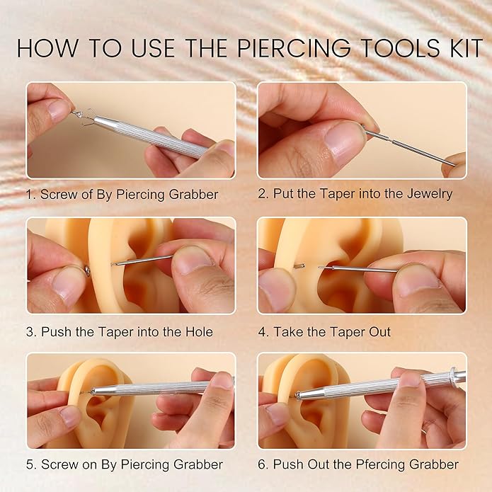 Piercing Taper Ball Grabber Tool for Changing Jewelry - 14G 16G 18G 20G Stainless Steel Flat Back Earrings Applicator Tool Threadless Insertion Pin Thread Body Piercing Kit for Ear Nose Lip