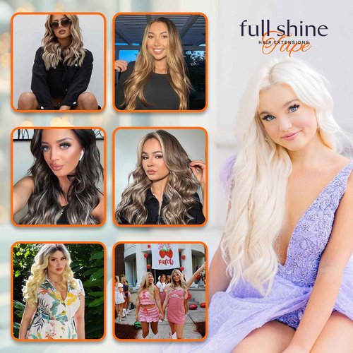 Full Shine Tape in Hair Extensions Human Hair 18 and 20 Inch Blonde Remy Human Hair Tape in Extensions Color 18/613 Ash Blonde Highlight Platinum Blonde Invisible Hair Extensions Tape in 20Pcs 50Grams