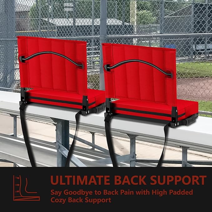 Halituny Stadium Seat for Bleachers with Back Support, Portable Bleacher Seat with Wide Comfy Padded Cushion, Metal Hook, Folding Stadium Chair with Shoulder Strap, Carry Handle, Cup Holder