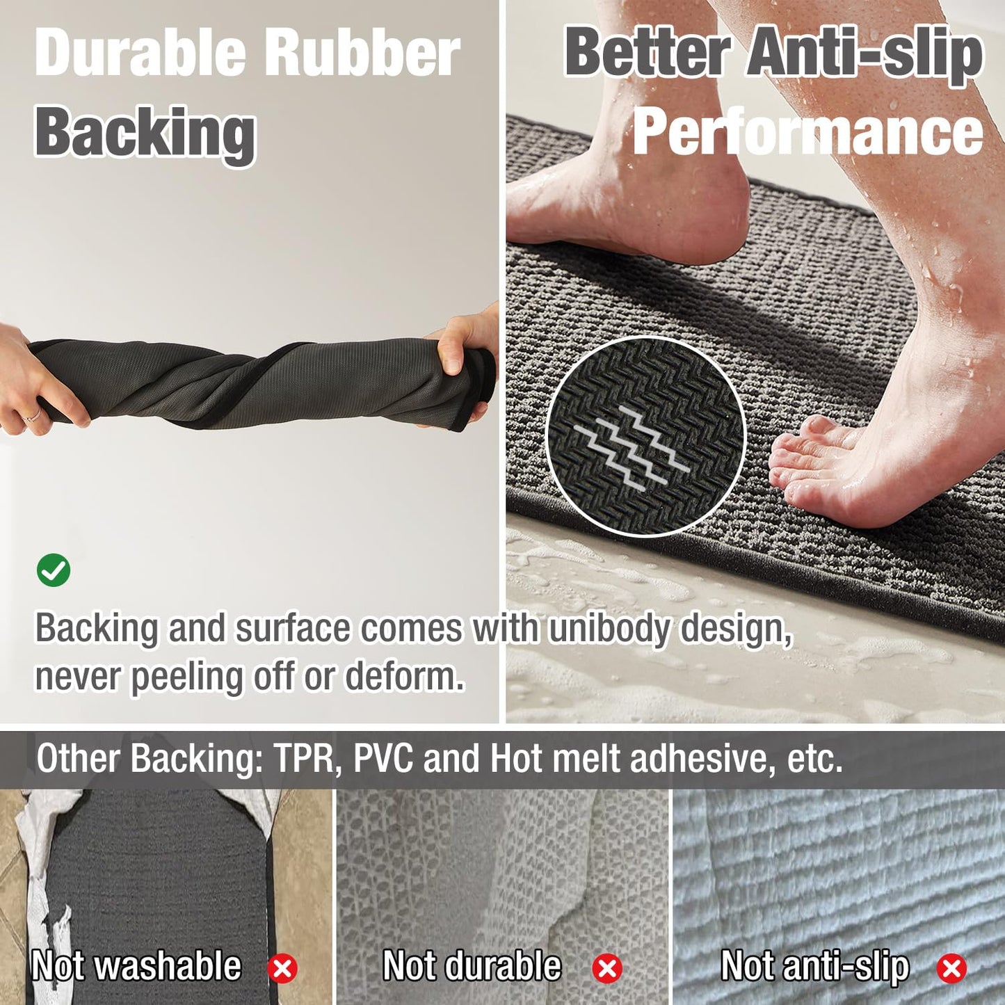 Bathroom Rugs Non Slip Washable, Super Absorbent Thin Bath Mat Small Quick Dry Low Pile Bathroom Rug, Dark Grey 16"x24"