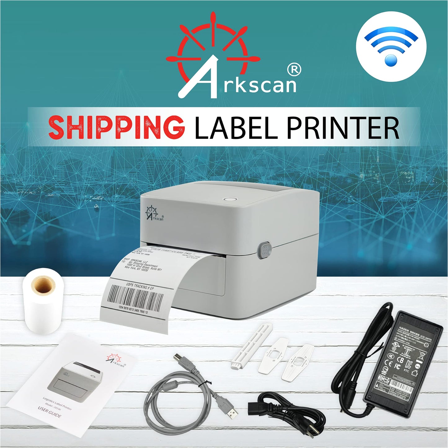Arkscan 2054K-BP Shipping Label Printer Support Bluetooth-Enabled Computer Device Over Wireless or USB Connection, Works w/iOS Android Windows macOS ChromeOS for 4x6 Direct Thermal Label, NOT WiFi
