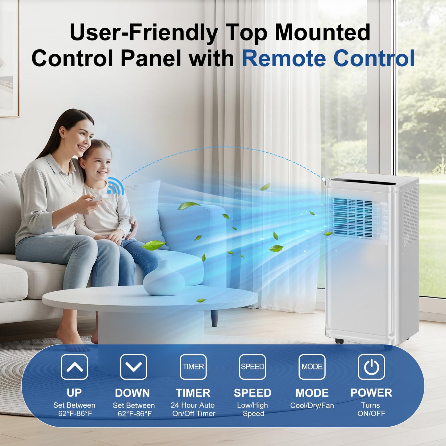Uthfy 10,000BTU Portable Air Conditioners, 4-in-1 Air Conditioner with Cooling, Fan & Dehumidifier and Sleep, 4 Modes, 24H Timer, Window Kit Included, Portable AC Units for Indoor Room, Bedroom Use