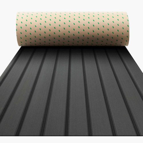 BOSSDECK Boat Flooring - EVA Foam Boat Decking - Self-Adhesive Boat Mat Faux Teak Marine Carpet for Boats RV Yacht Kayak 86.6"x21.7", Dark Grey with Black Lines