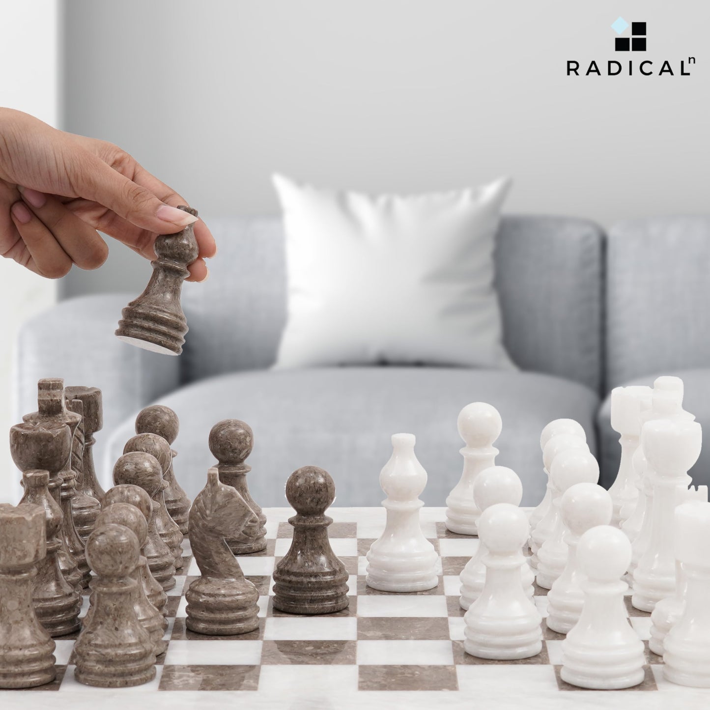 Radicaln Marble Chess Set 15" Inches Handmade White and Grey Oceanic Classic Board Games for Adults, Luxury Marble Chess Board & Chess Pieces
