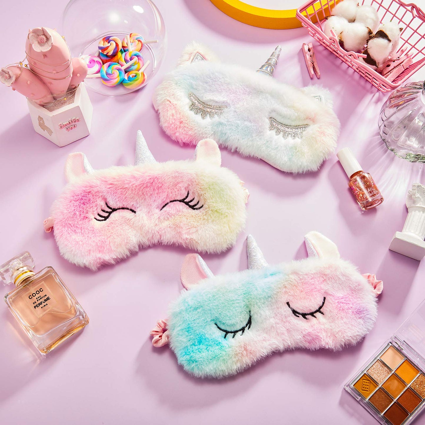 3 Pieces Plush Sleeping Eye Cover Bunny Cat Blindfold Cover Unicorn Sleeping Eye Shade Soft Funny for Kids Girls and Adult Travel (Unicorn Style)