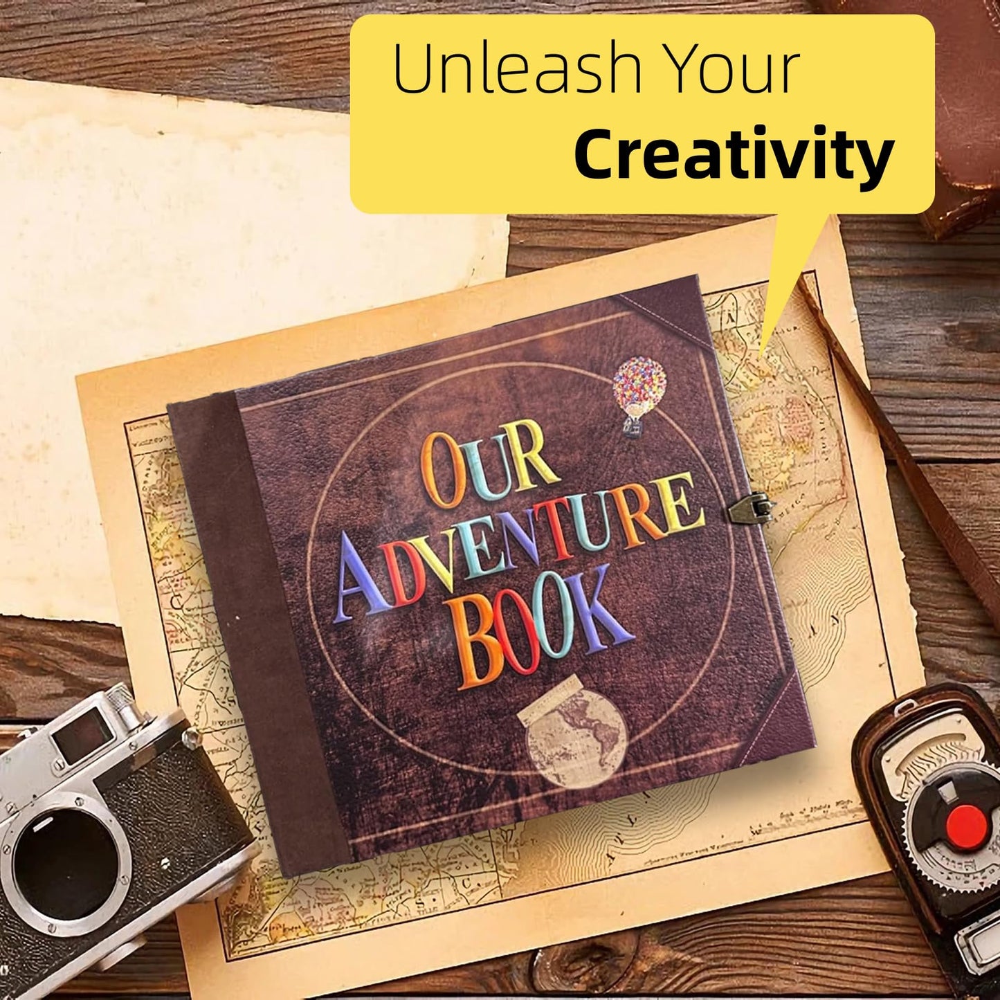 Our Adventure Book Scrapbook, Photo Album 146-Page, Retro Embossed Travel Scrapbook, Up Memory Book for Couples, Gifts, Anniversary, Wedding (8.9 * 7.7 in)