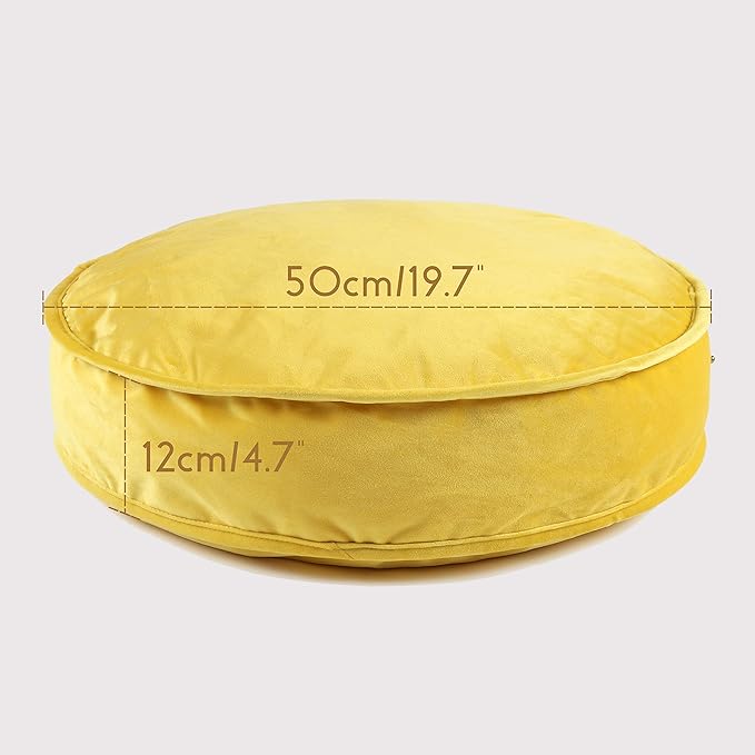 YIUOR Velvet Floor Pillows Round Chair Cushion Couch Throw Pillow Soft Pouf Seat Mattress Bean Bag for Reading Nook Play Room (19.7",Yellow)