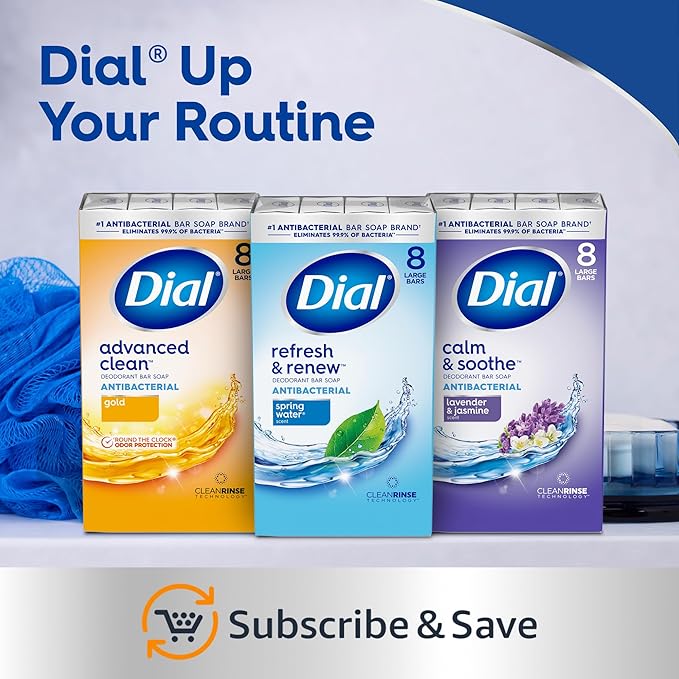 Dial Antibacterial Bar Soap, Spring Water, 32 Bars, 8 Count (Pack of 4)
