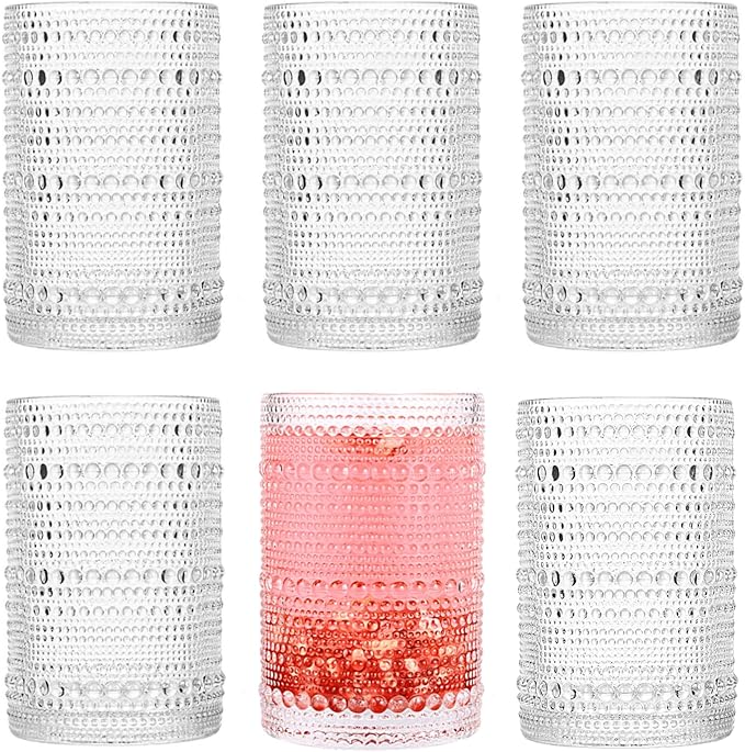 Dingerjar Hobnail Drinking Glasses set of 6（13 oz） Hobnail Water KItchen Glassware, Embossed Vintage Juice Glasses Tall Ba...