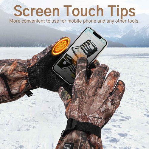 GVDV Hunting Heated Gloves for Men, 7.4V 3400mAh Rechargeable Touch Screen Heating Gloves with 2 Battery Packs, Winter Hand Warmers Glove for Outdoor Hunting Fishing Shooting Hiking, Camouflage, L