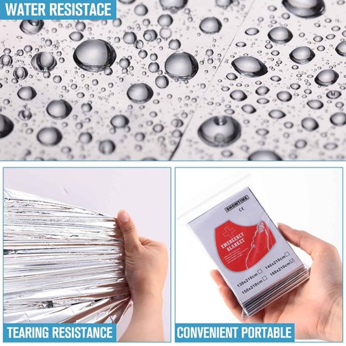 Kanayu 150 Pack Safe Emergency Blankets Thermal Survival Space Blanket Large Silver Foil Emergency Gear for Outdoors Hiking Survival Marathons Retain Body Heat