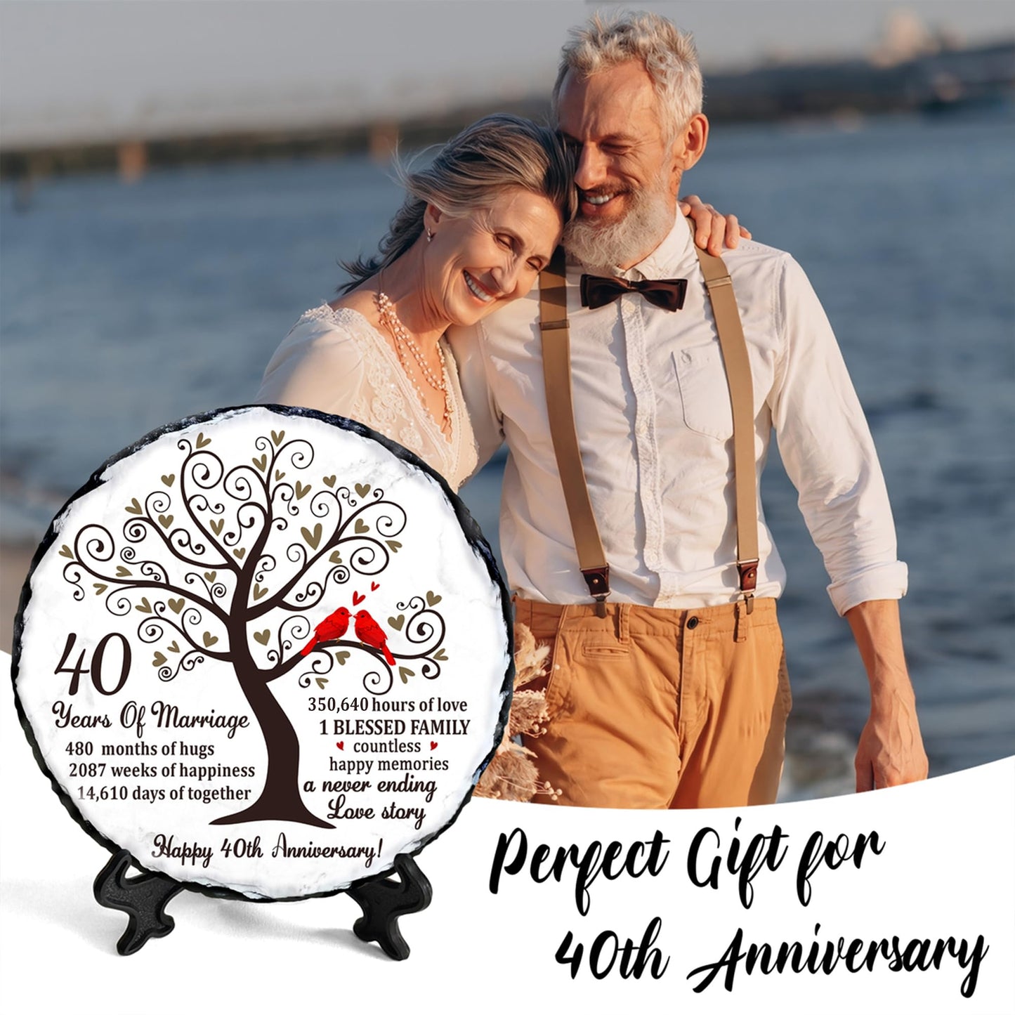 Bozspacer Ruby Couple Slate Plate - 40th Anniversary Wedding Gifts for Parents Couple - 40th Anniversary Unique Gift Ideas - 40 Years of Marriage Decoration, Plaque, Keepsake