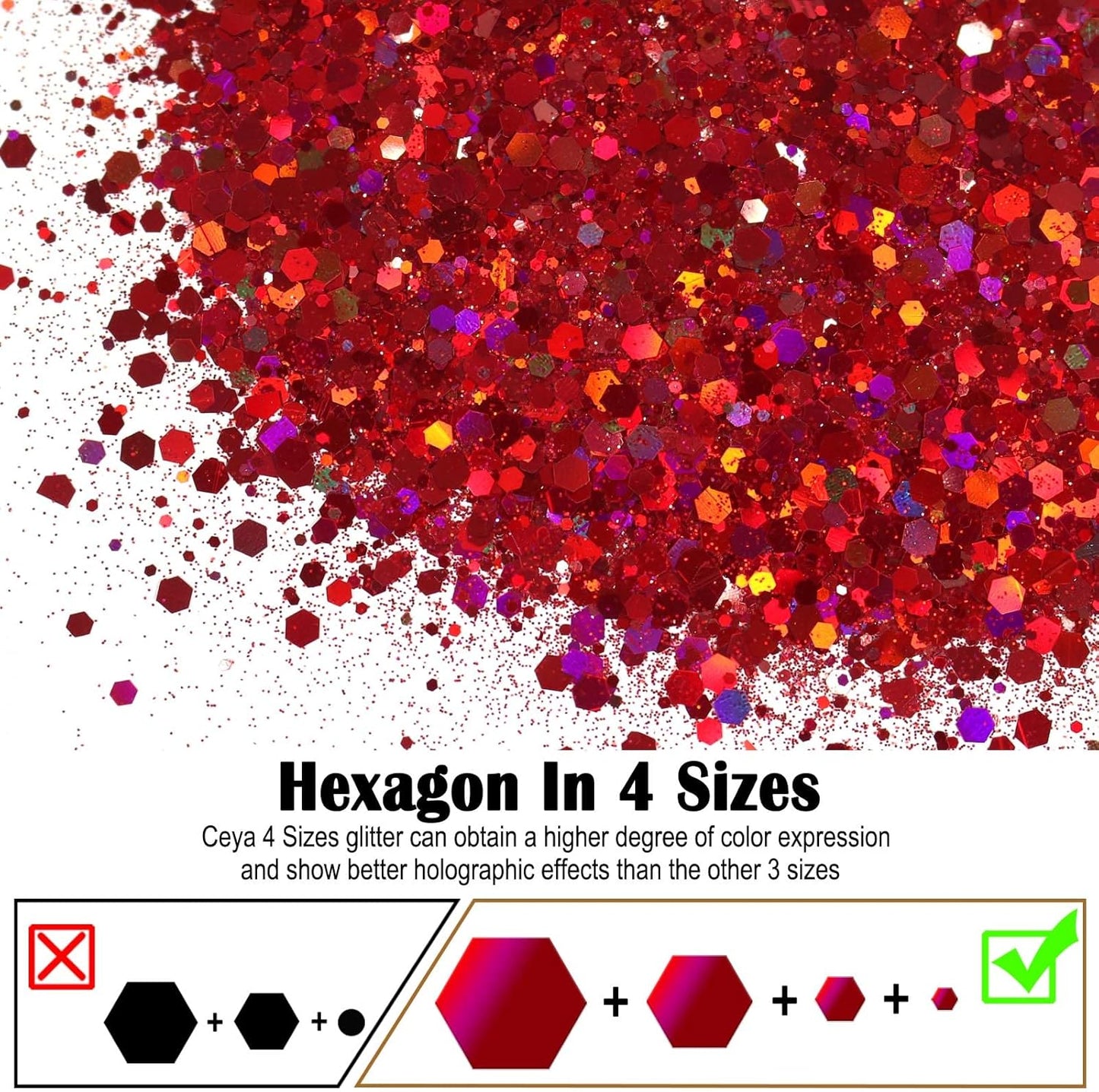 Ceya Holographic Chunky Glitter, 4.9oz/ 140g Wine Red Craft Glitter Powder Mixed Fine Flakes Iridescent Nail Sequins for Nail Art, Hair, Epoxy Resin, Tumblers, Slime, Painting, Festival Decor