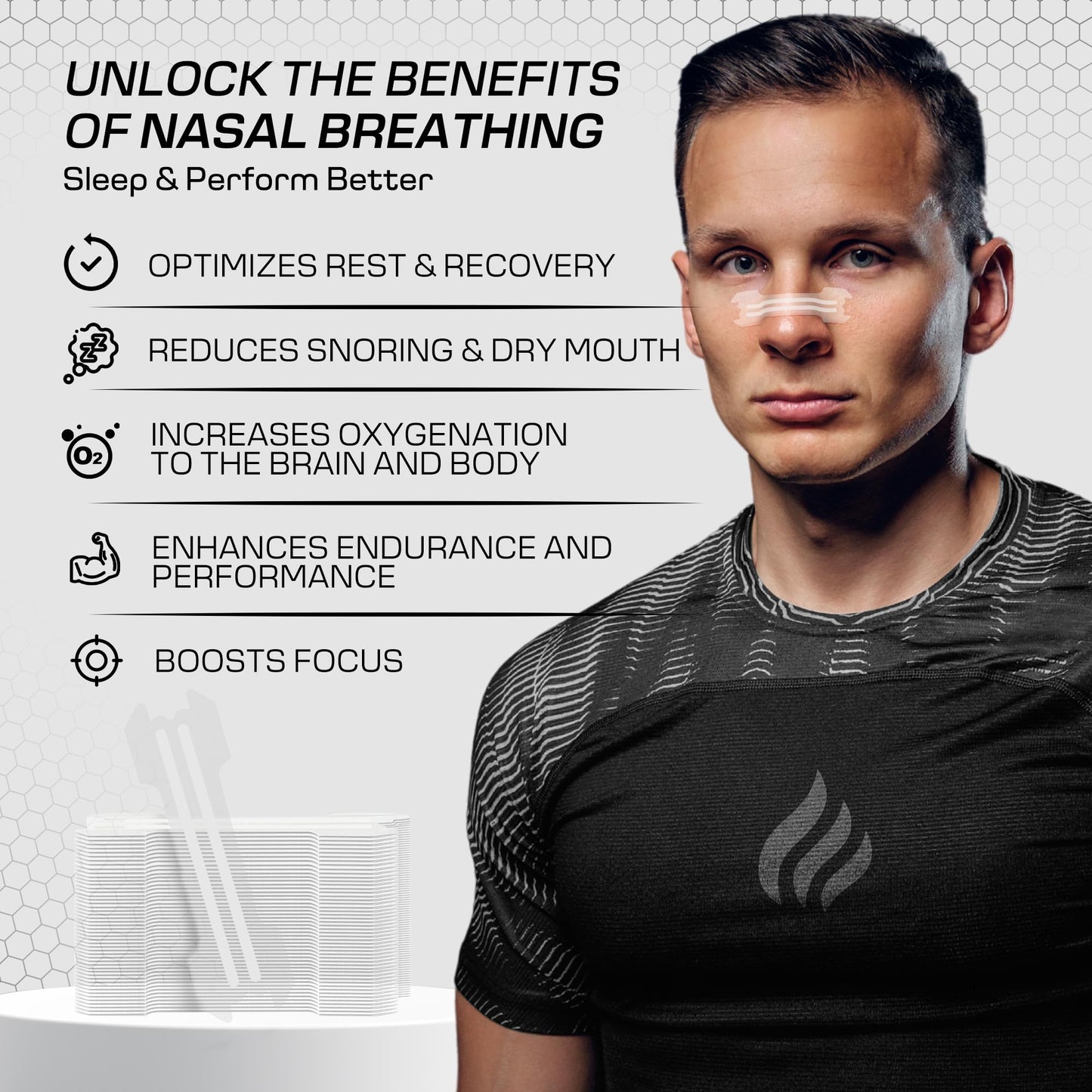 Performance Nose Strips for Breathing (60 Count) - Oil & Sweat Proof Adhesive - Athletic Nasal Strips for Snoring & Sleeping - Improves Oxygen Delivery, Drive, Sleep & Reduces Snoring (Slim Clear)