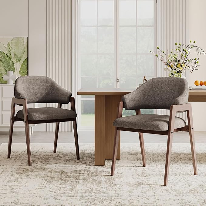 MALOL Wooden Dining Chairs Set of 2, Modern Fabric Upholstered Dining Room Chair, Kitchen Side Chairs, Farmhouse Dinner Chair with Curved Open Back for Kitchen, Camel