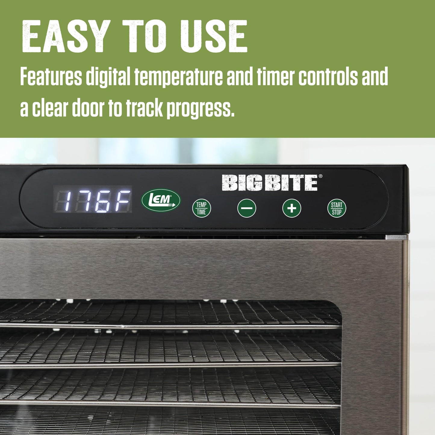 Lem Products Bigbite 10-Tray Stainless Steel Dehydrator, Food Dehydrator For Beef Jerky, Meat, Vegetables, And Fruits, Includes