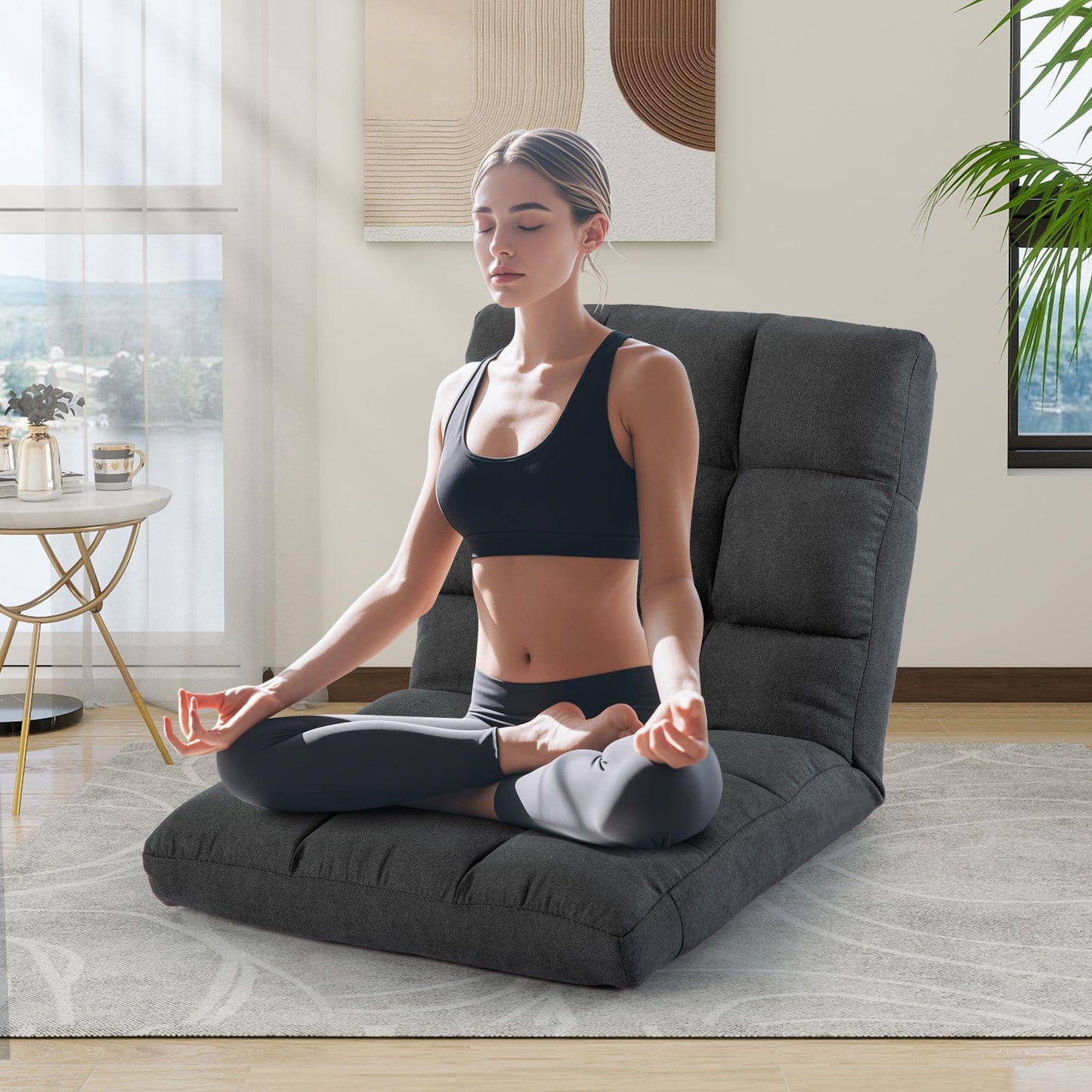 HOMYEDAMIC Floor Chair with Back Support with 6 Adjustable Position, Recliner, Folding Gaming, Meditation Chair for Adults (Grey)