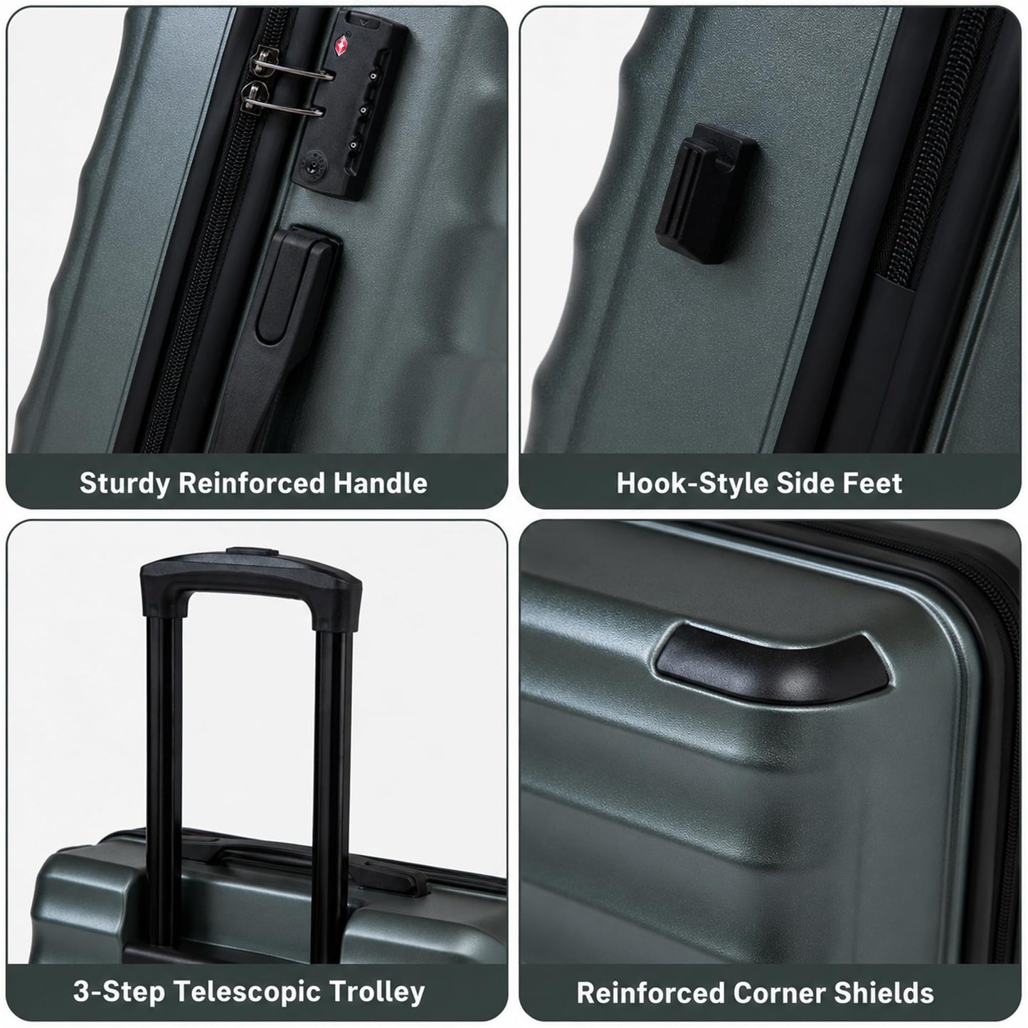 CONCEPTEN Luggage Sets, 5 Piece Durable Suitcase Set with Spinner Wheels, ABS Hard Shell Lightweight Luggage with TSA Lock, Large Checked Travel Suitcases, 20/24/28 Inch, Teal