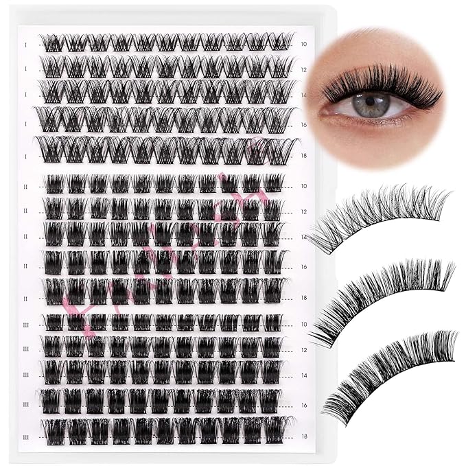 Cluster Lashes FADLASH 165pcs Lash Clusters Extensions Mix Tray 3 Styles DIY Eyelash Extension Individual D Curl Super Thin Band Soft (K1+K3+K4-0.07-D, 10-18mm)