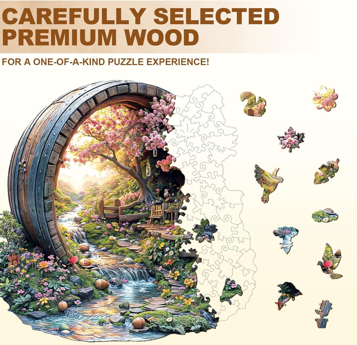 Wooden Puzzles for Adults, Spring Flower Wooden Jigsaw Puzzle for Adults, 465 PCS Unique Shape Wood Puzzles Adult, Birthday Party Gifts for Friends & Family Leisure Time Game Home Decor (XL-17.3*17in)