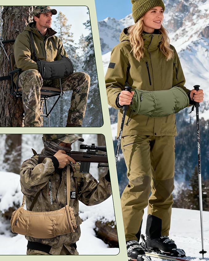 Hand Warmer Pouch with Silent Material, Drawstring Tighteners and Adjustable Strap, Hand Muff for Hunting, Golf, Football Winter Outdoor Activities