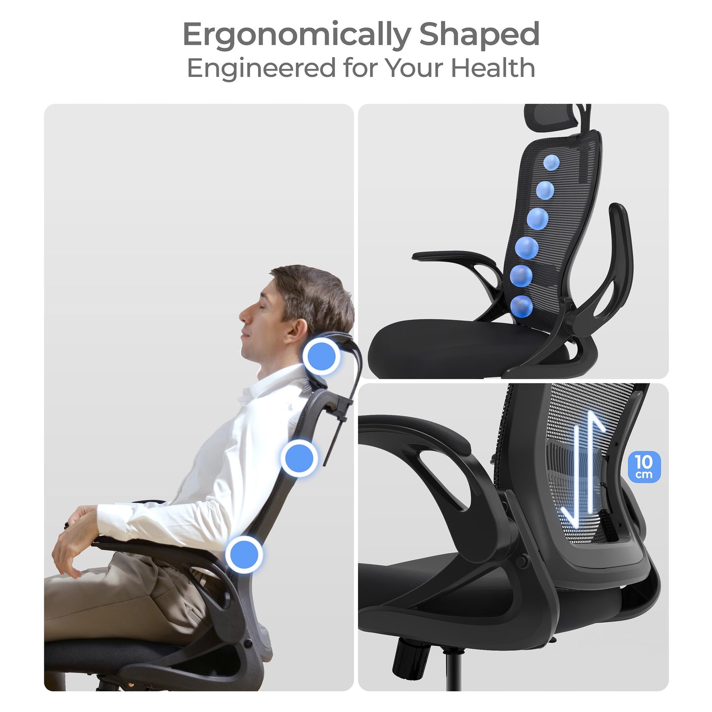 Tervo Model U | Folding Office Chair for Small Spaces | Gaming Chair for Adults & Kids | Ergonomic Mesh Computer Chair for Bedroom | Foldable Desk Chair for Home Work (Midnight Black Headrest)