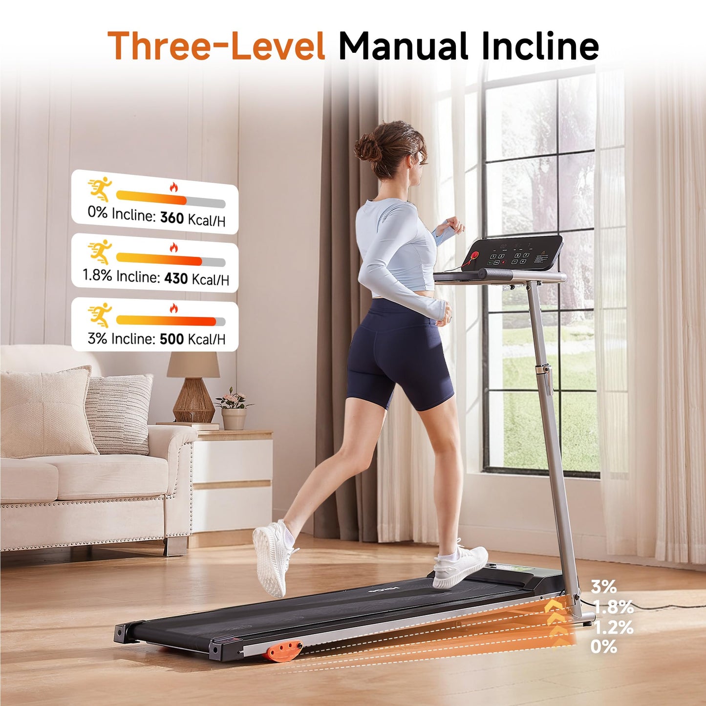HitGo 2-in-1 Folding Treadmill with Height Adjustable Desk, 8.0 MPH Running Machine, Standalone Workstation Treadmill, Pneumatic Vertical Folding, FitShow/Kinomap, 265lbs Capacity,Black