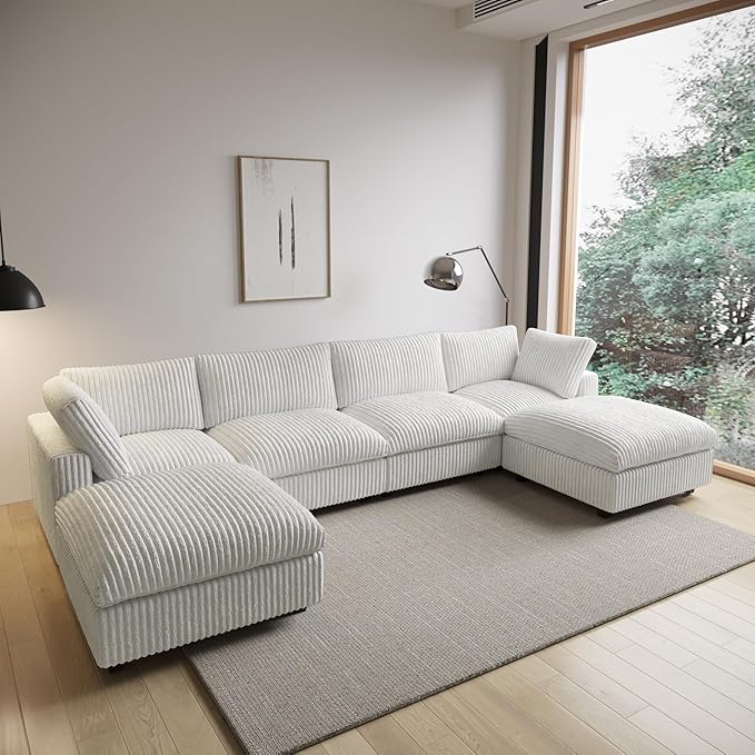 Cloud Couch Modular Sectional Sofa,157" Oversized U Shaped Couch with Ottoman,6 Seater Convertible Sofa,Comfy Plush Couches for Living Room,Covers Washable&Replaceable (White)