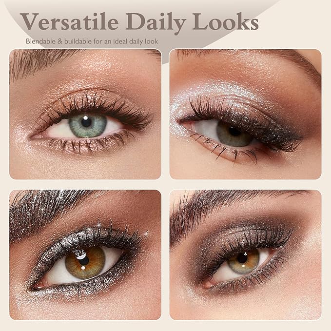 Shimmer Glitter Eyeshadow Palette 2 PCS, Pear White Silver Eye Shadow Palettes Sparkle Neutral Eyeshadow for Women, Smooth Powder Lightweight Blendable Compact Daily Eyes Makeup, Set B