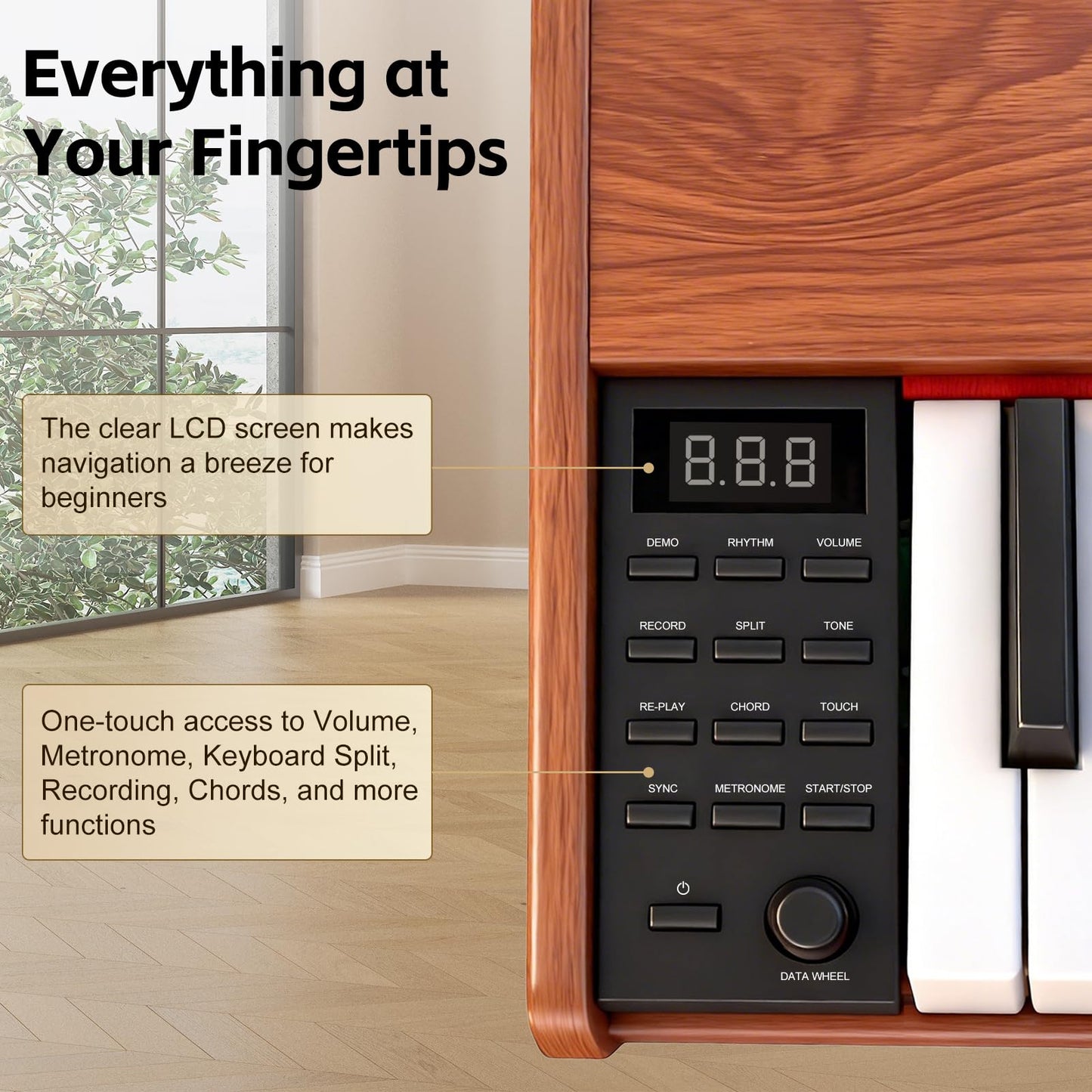 GOLDRIFF 88 Key Semi Weighted Digital Piano for Beginners, Electric Piano Keyboard with Triple Pedal, USB-MIDI, BT, Sheet Music Stand, Power Adapter, Online Lessons, Retro Wood Finish