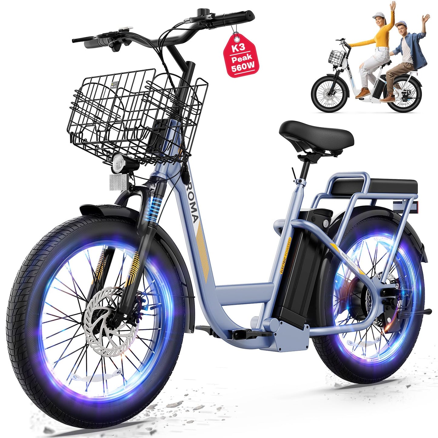 Caroma Peak 500W Electric Scooter with Seat, 20" X 3" Off-Road Tires, 36V Battery, 15Miles Range, 20MPH Top Speed, Adjustable Electric Scooter for Adults with Basket(Gray)