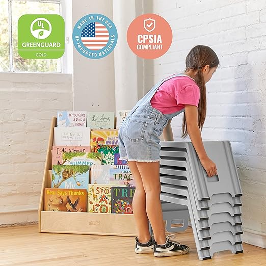 ECR4Kids Linking Stool Set, Flexible Seating, Light Grey, 4-Piece
