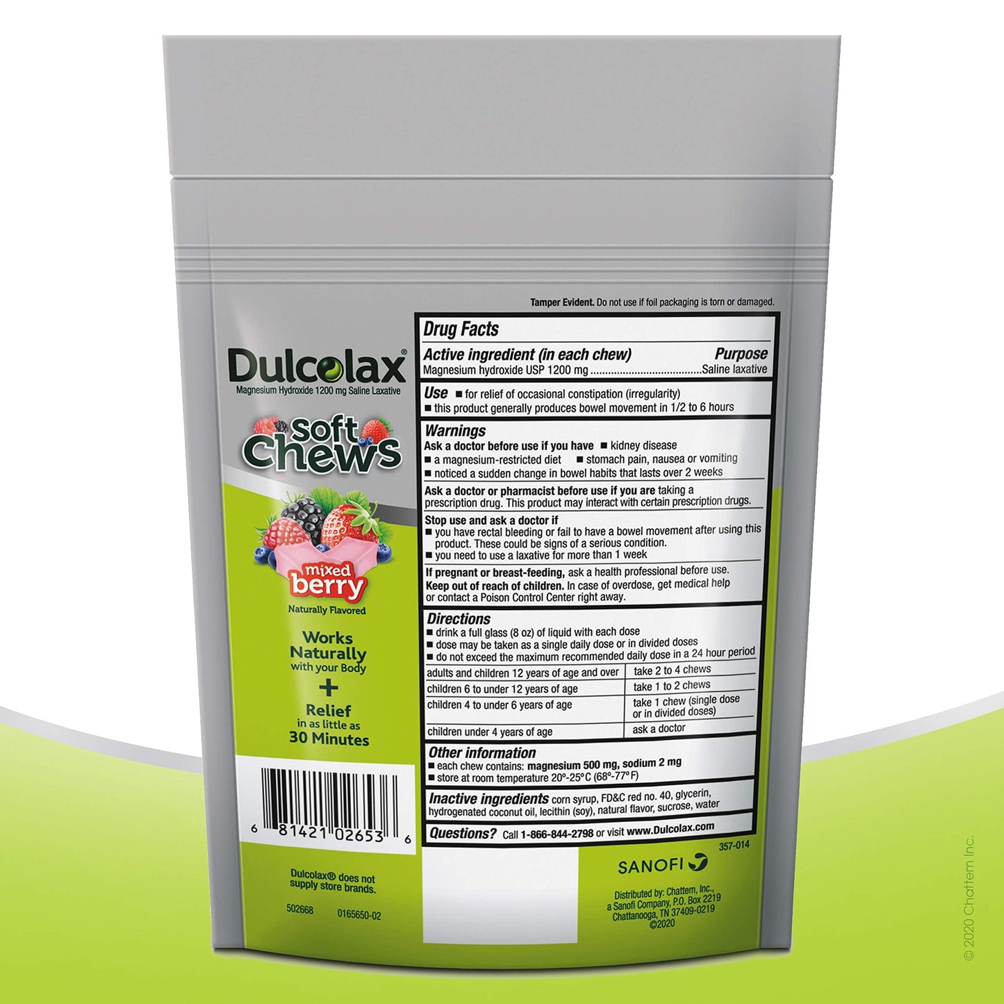 Dulcolax Soft Chews Saline Laxative Mixed Berry (60ct) Gentle Constipation Relief, Magnesium Hydroxide 1200mg & Chewy Fruit Bites, Saline Laxative, Assorted Fruit (30ct) Cramp-Free Constipation Relief