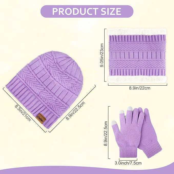 Winter Hats for Women Beanie Hat Warm Thick Knit Skull Cap Hat and Scarf Gloves Sets