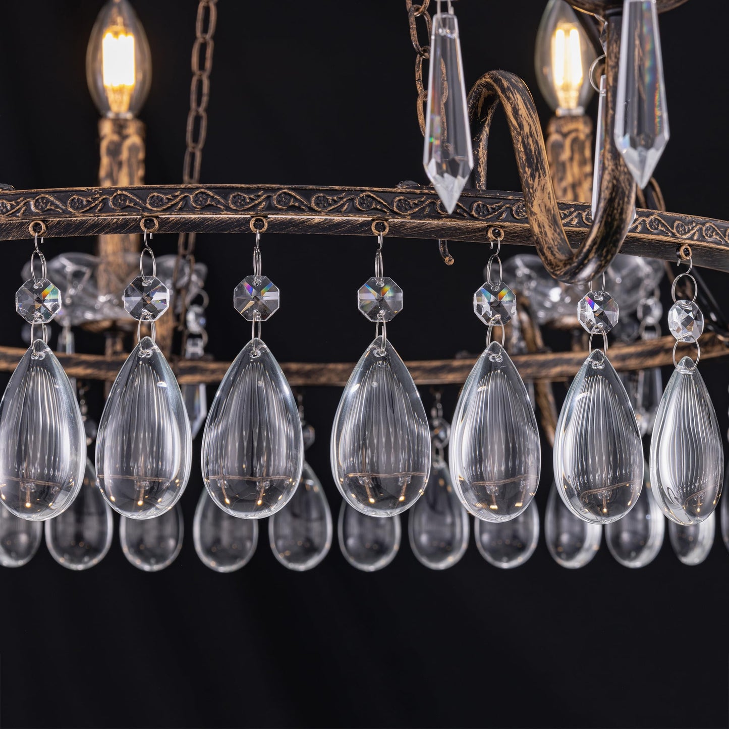 TOCHIC Crystal Chandelier, 8 Lights Farmhouse French Empire Pendant Chandeliers Lighting, Adjustable Antique Bronze Ceiling Light Fixture for Dining Room Living Room Bedroom Foyer Kitchen Island