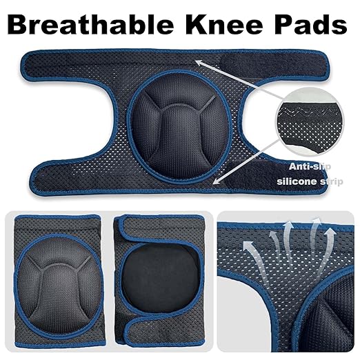 Garden Knee Pads for Women, Mens Knee Pad for Cleaning Floors, Breathable Gardening Knee Protector for Yard Tile Concrete Work, Adjustable Knee Cushion with Elastic Straps for Adult, Blue Small