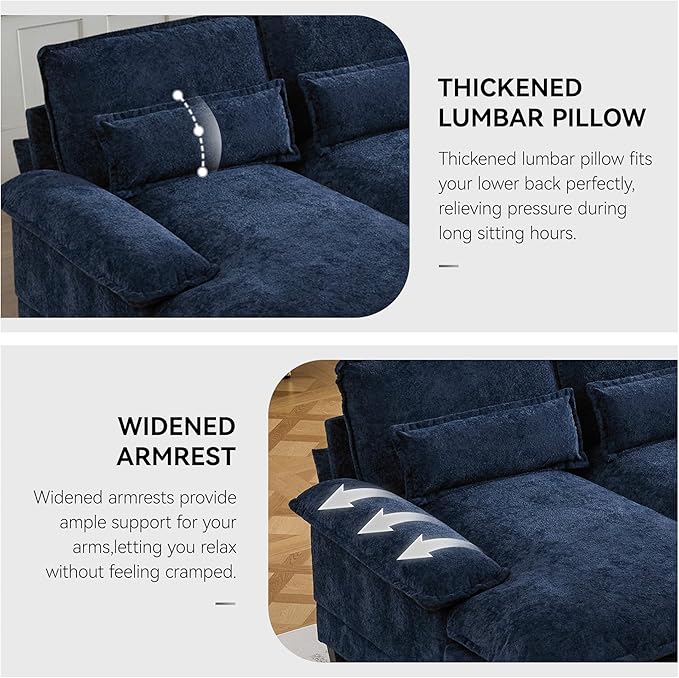125" U Shaped Cloud Modular Sectional Couch for Living Room, Small Comfy Sherpa Sofa with Double Chaise Lounge, Storage Central Console, Cup Holders, USB Port, Navy