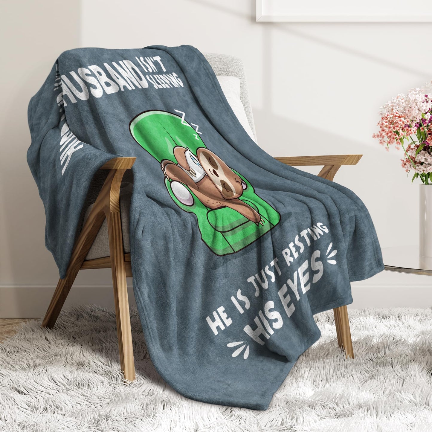Funny Husband Birthday Gift, Husband is Not Sleeping Blanket, Husbands Gifts from Wife, Anniversary Birthday for Husbands, 60" x 50"