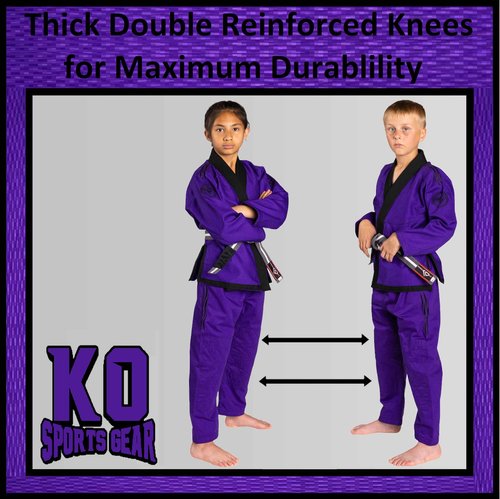 KO Sports Gear – Kids Gi Uniform Set, BJJ Jiu Jitsu Gi, Kimono and Pants, Pre-Shrunk (Purple, M2)