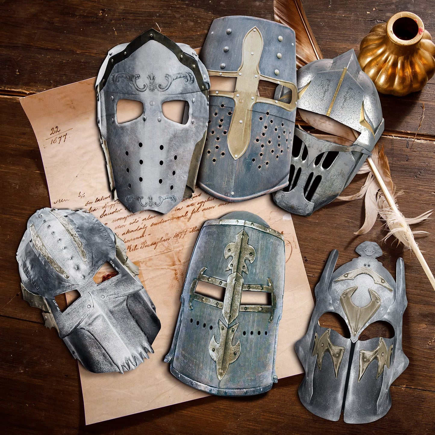 Frienda 12 Pcs Knight Masks for Kids Medieval Party Decor Paper Knight Helmets Masquerade Mardi Gras Mask Costume Gift for Christmas