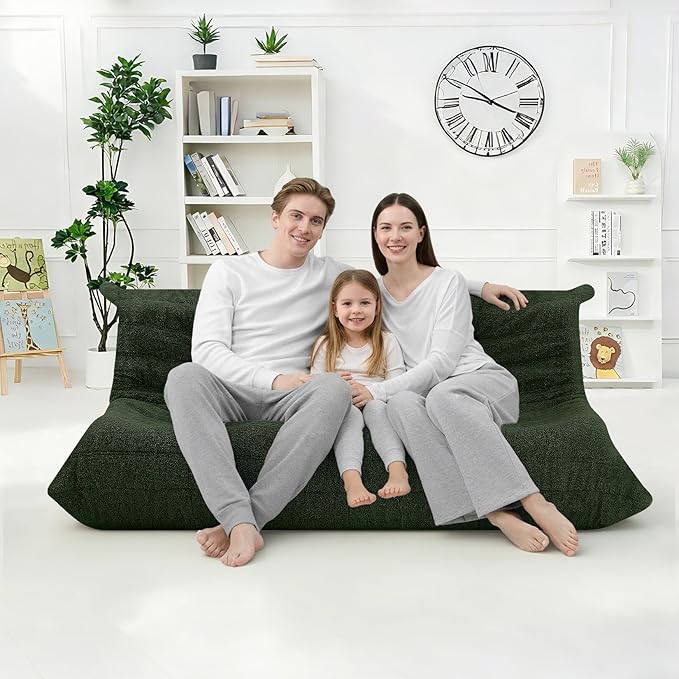 HABUTWAY Bean Bag Chairs Fireside Lazy Floor Sofa, Soft Teddy Fleece 3 Seater Sofa with High-Resilience Foam Filling，Beanbag for Living Room, Bedroom, Office (Green Teddy)