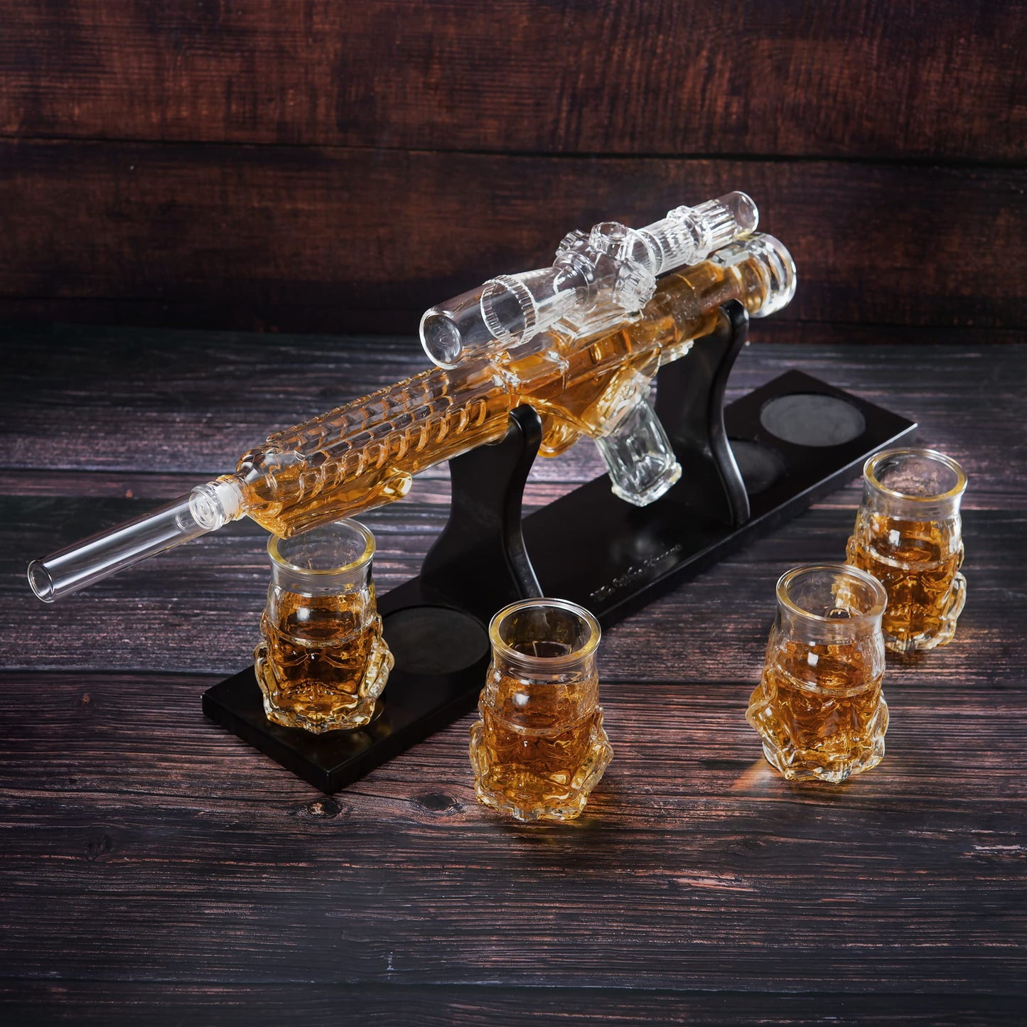 Stormtrooper Blaster Decanter Set, Gifts for Men, Dad - Star Wars Sci-Fi Blaster Force Gun Whiskey & Wine Set 750ml - Energized Particle Weaponry Elegant Decanters 24" - 4x Trooper Shots Base Gift