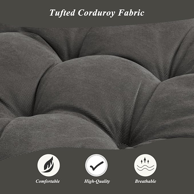 FlyGulls Meditation Floor Pillow 22×22 Inch 2 Pack Large Floor Cushions for Adults Square Tufted Corduroy Floor Pillows for Yoga Living Tatami Room Dark Grey