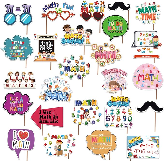 Yunahoo Math Photo Booth Props for I Love Math Party Decoration Teenagers Personalized Students Party Favors Supplies（25PCS）