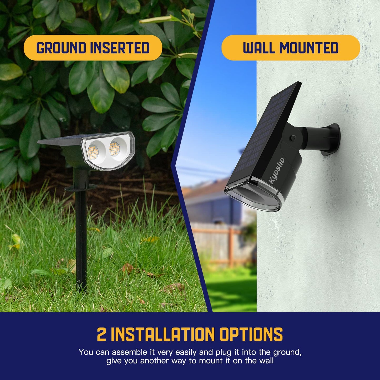 Kyosho Solar Outdoor Lights Waterproof IP67, 38 LEDs Solar Spot Lights Outdoor, 2-in-1 Landscape Spotlight with 3 Modes for Lawn, Pathway, Yard, Pool, 4 Pack