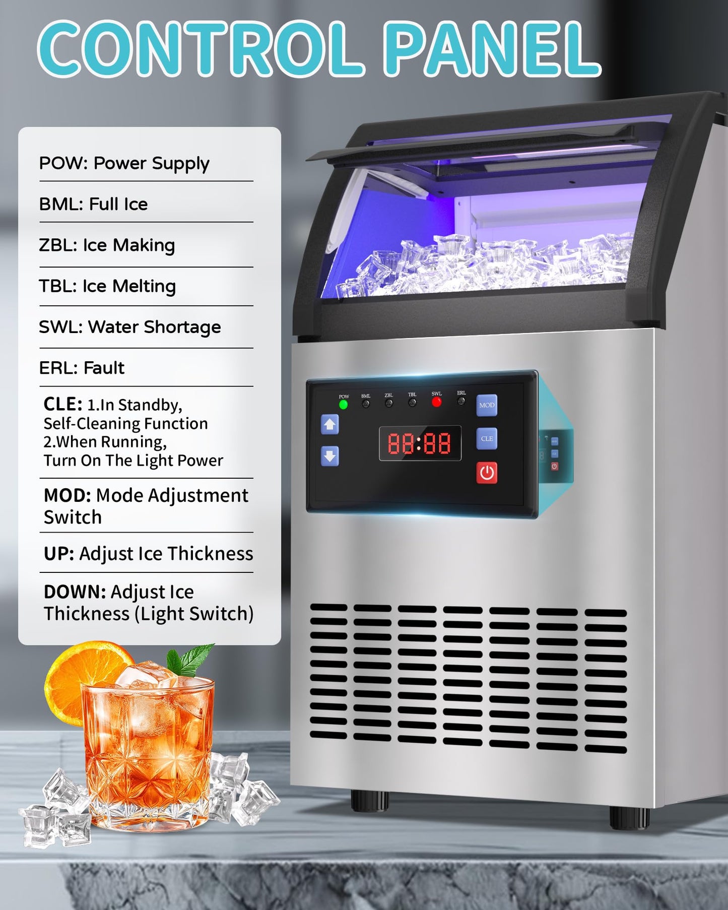 Quyndor Commercial Spray Drench Ice Maker Machine 130 Lbs/Day, Undercounter Ice Makers 100Lbs Storage Bin and 45 Ice Trays, Under Counter ice Maker for Home, Bar, Party