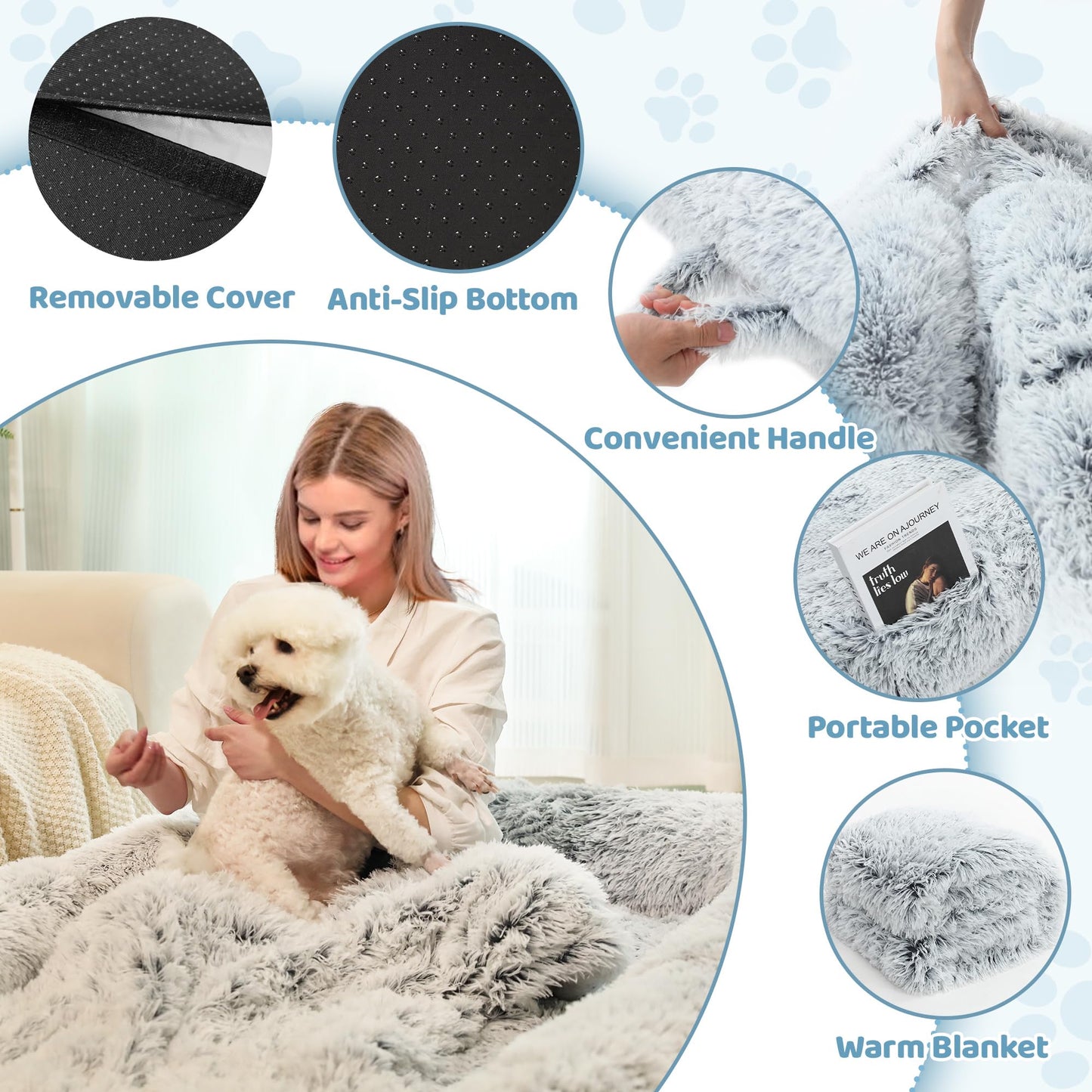 Murago Human Dog Bed for Adults, 46 x 10 x 76 Long Human Size Dog Bed, Removable Cover, Orthopedic Design, [Light Grey]