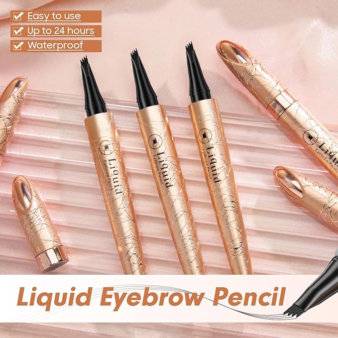 Microblading Eyebrow Pen - Long Lasting Waterproof Brow Pencil With Micro-Fork Tip Applicator and Stays on All Day (Dark Brown)